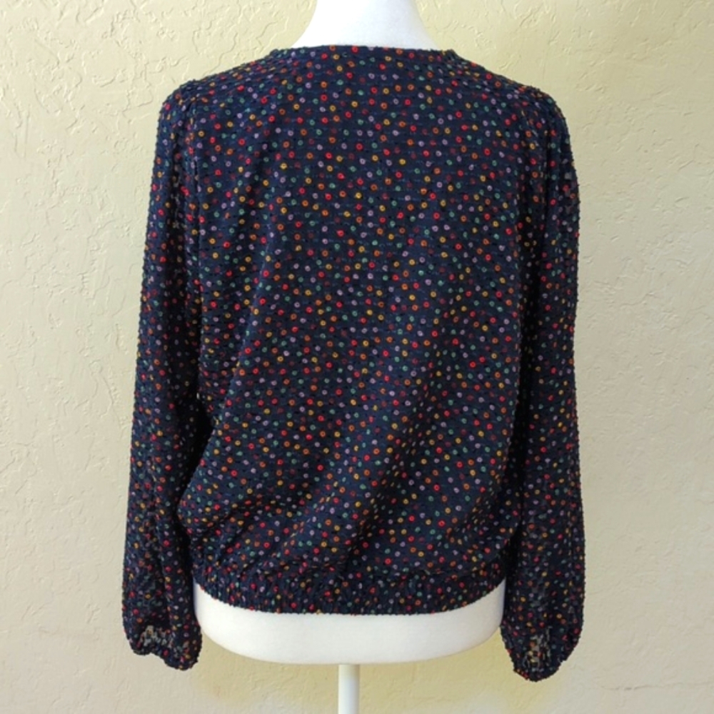 Madewell Lyric Wrap Long Sleeve Top in Confetti Dot Dark Nightfall Size Small - Picture 9 of 13